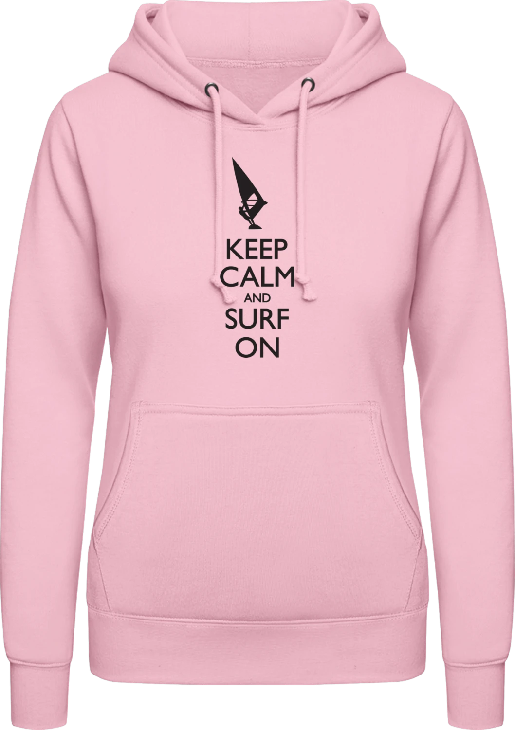 Keep Calm and Surf on - Baby pink AWDis ladies hoodie - Front