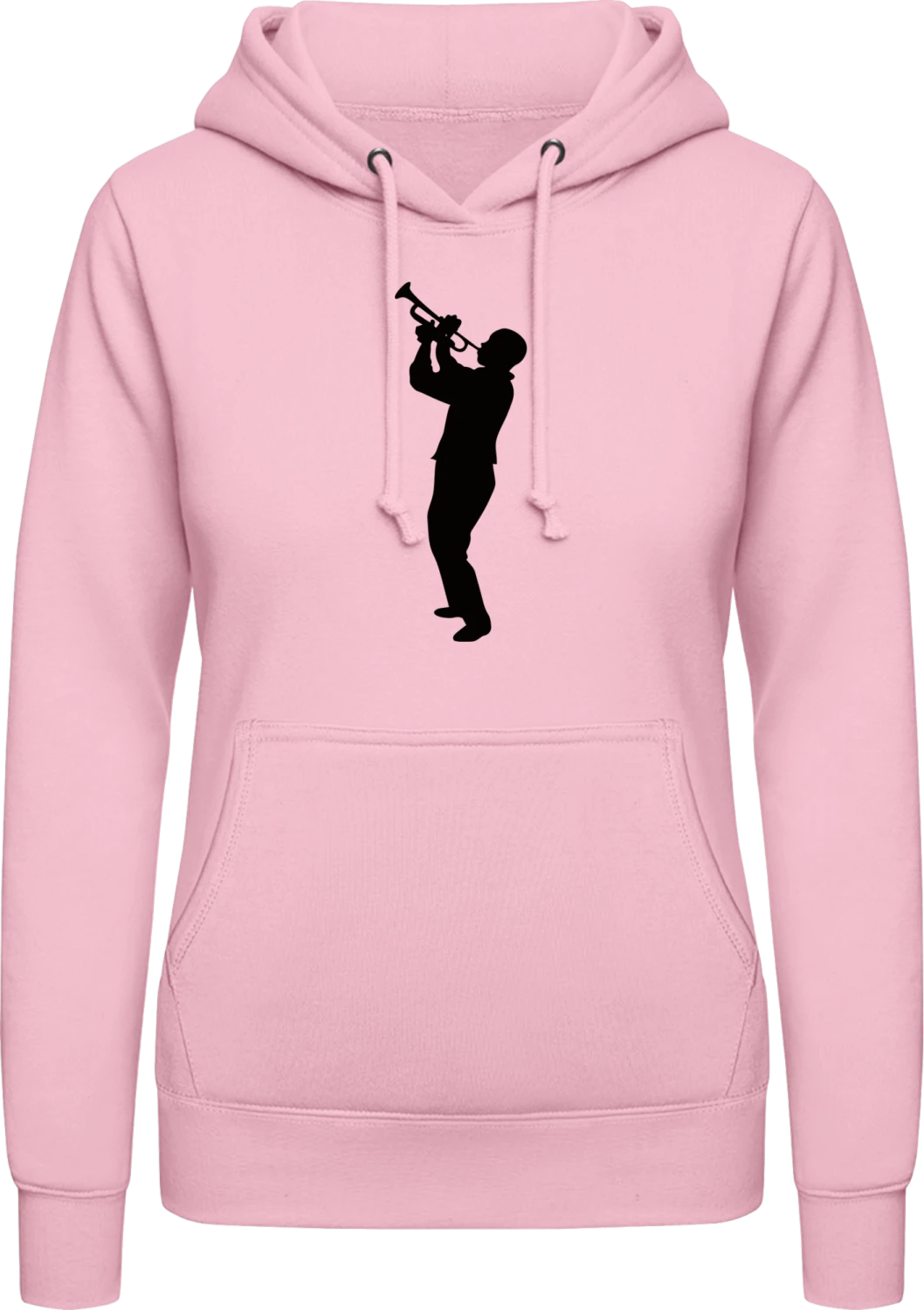 Trumpeter Silhouette - Baby pink AWDis ladies hoodie - Front