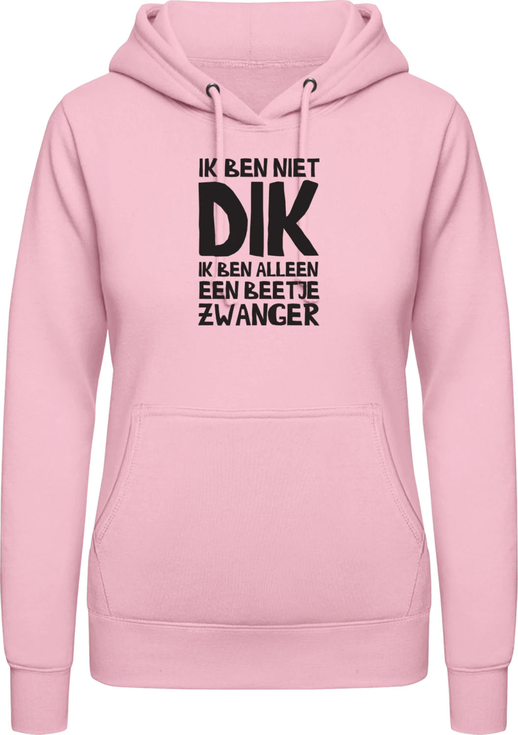 Ik ben niet dik ik ben alleen een beetje zwanger - Baby pink AWDis ladies hoodie - Front