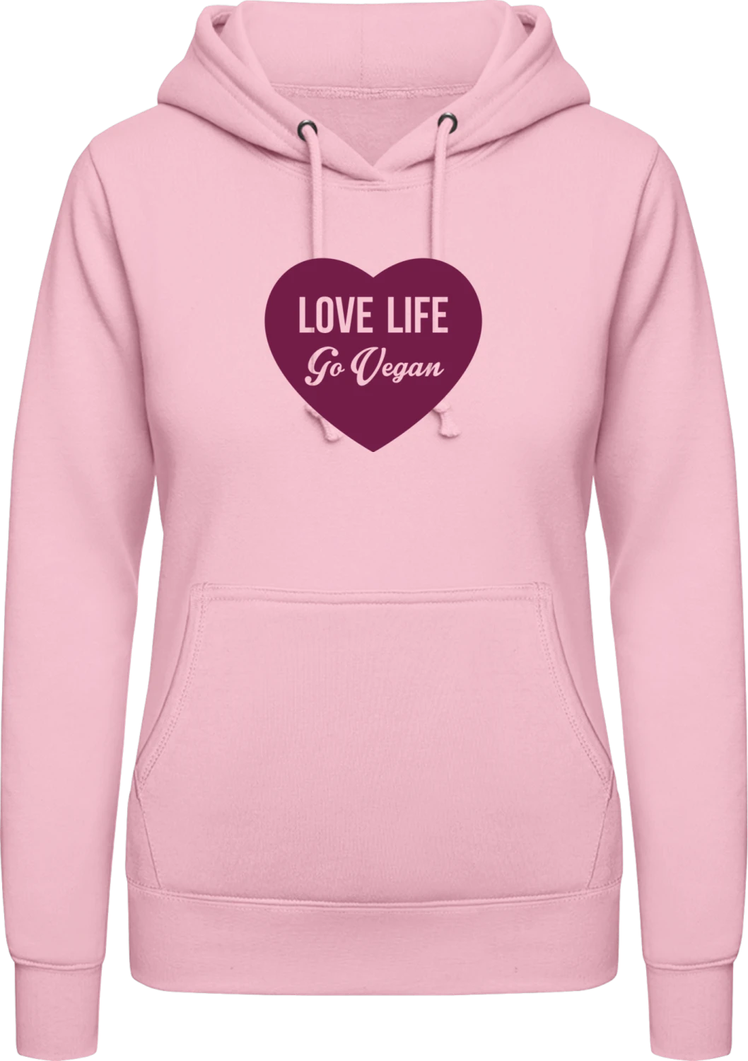 Love Life Go Vegan - Baby pink AWDis ladies hoodie - Front