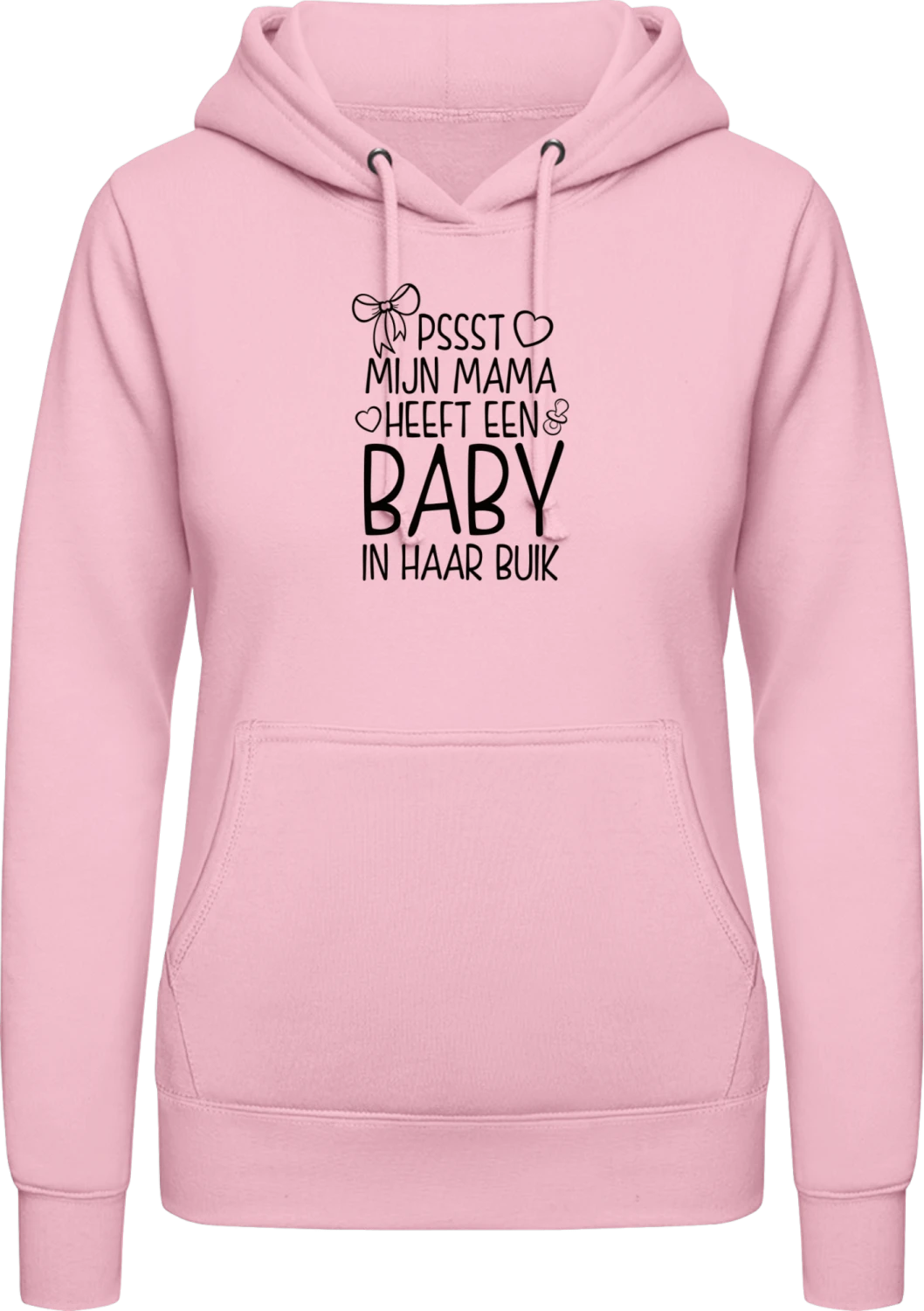 Mijn mama heeft een baby in haar buik - Baby pink AWDis ladies hoodie - Front