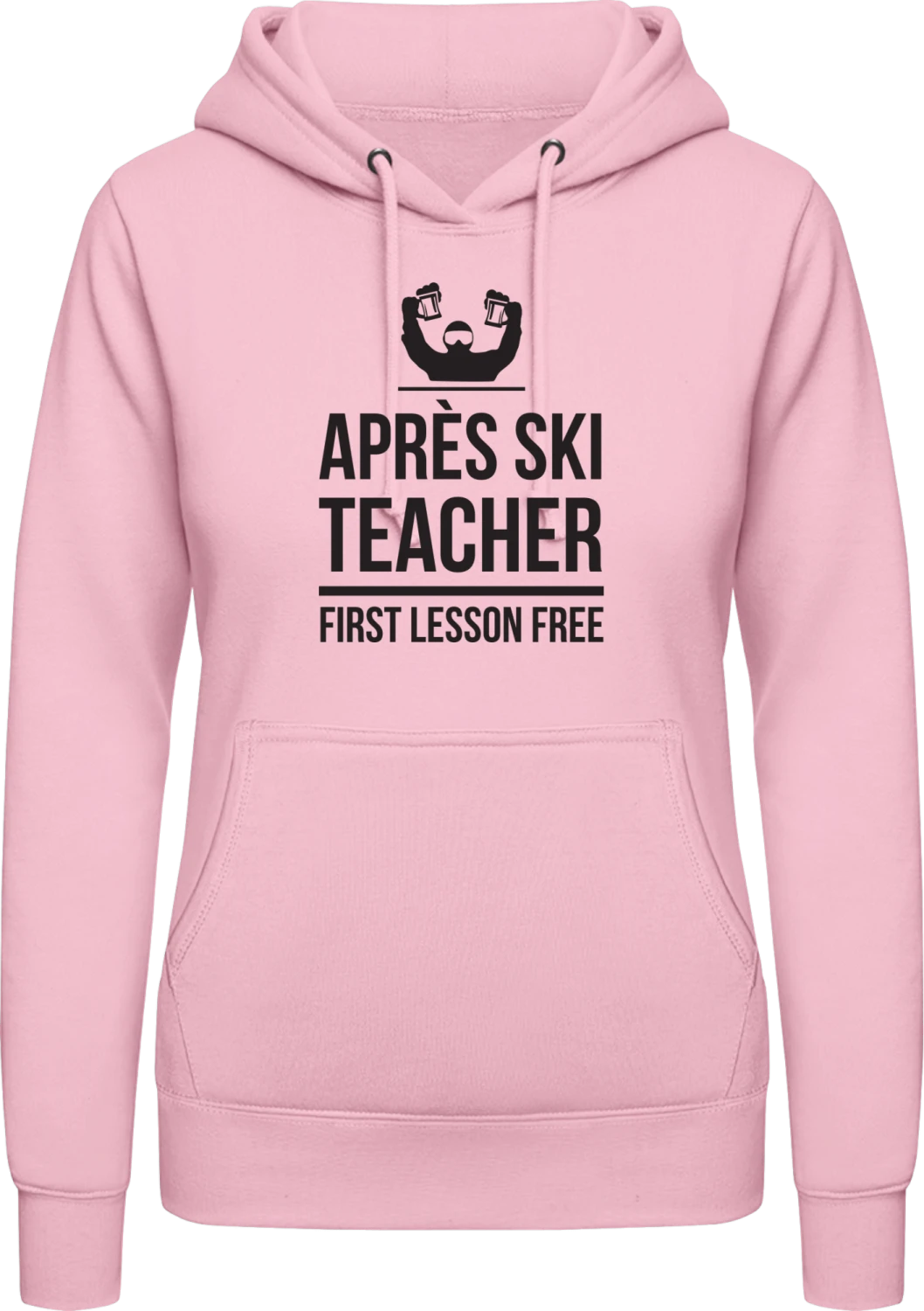 Après Ski Teacher First Lesson Free - Baby pink AWDis ladies hoodie - Front