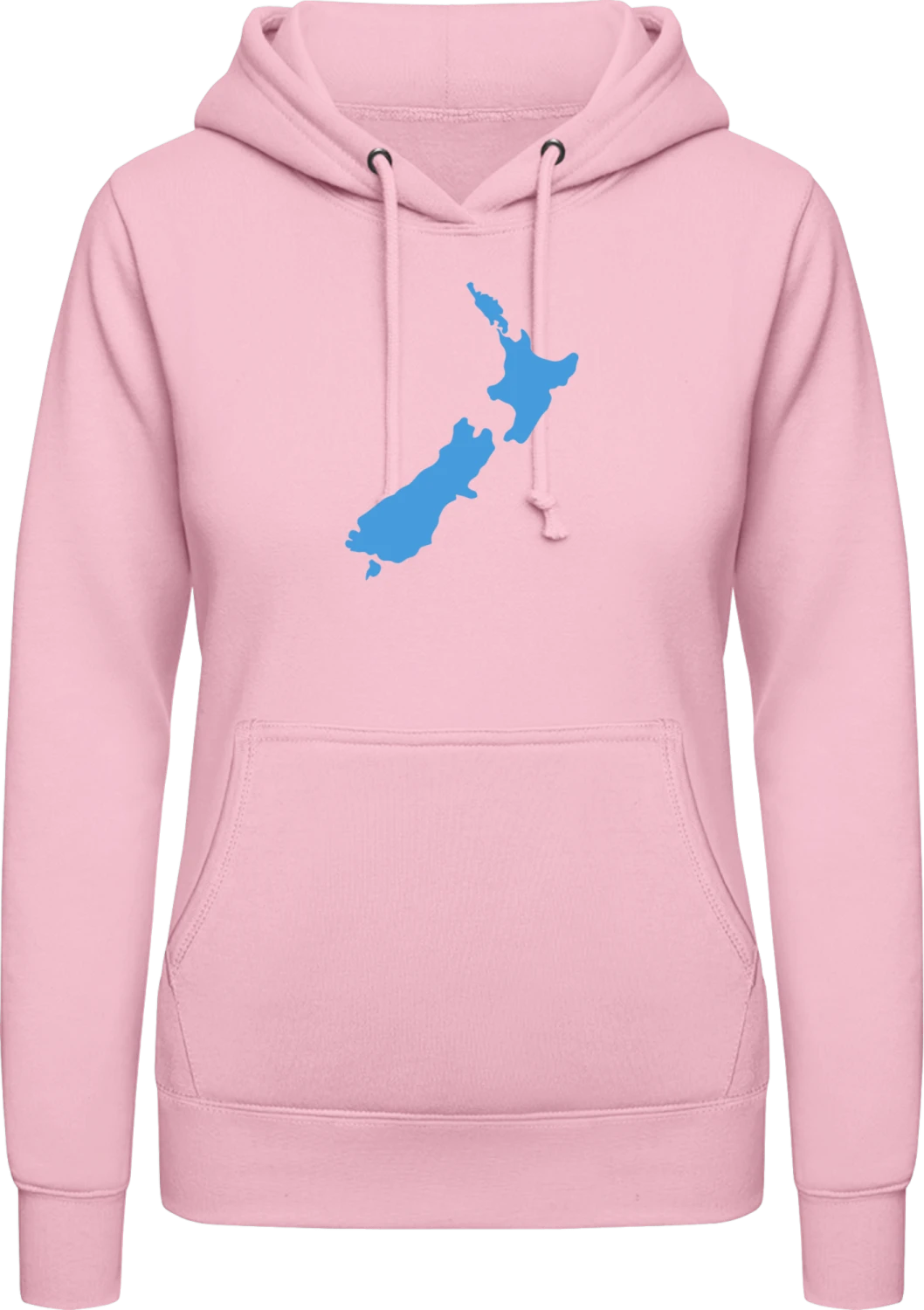 New Zealand Country Map - Baby pink AWDis ladies hoodie - Front