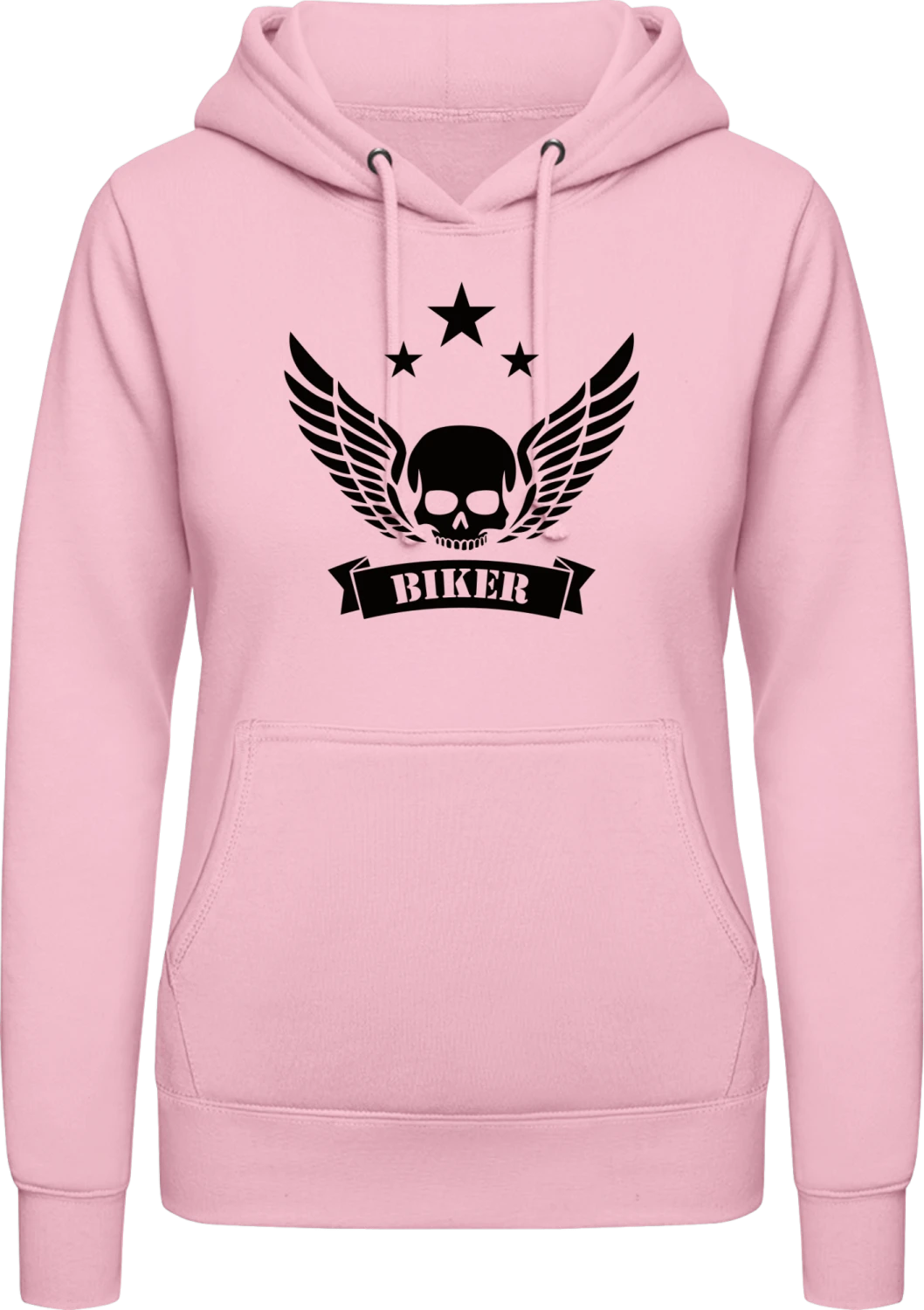 Biker Skull Winged - Baby pink AWDis ladies hoodie - Front