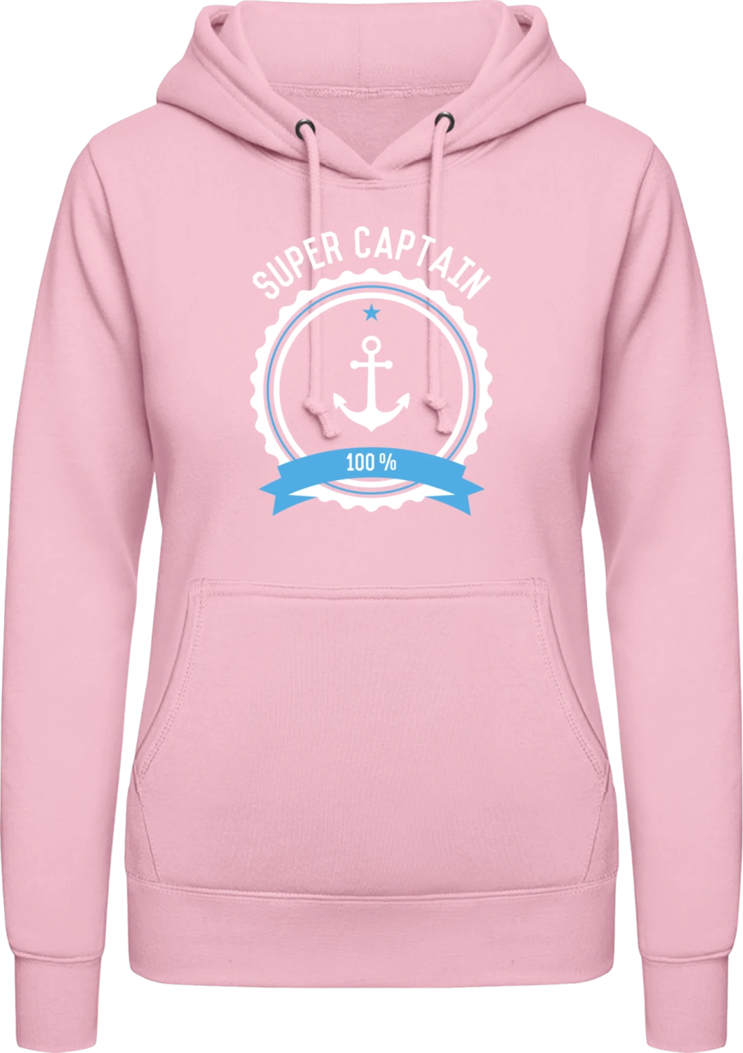 Super Captain 100 Percent - Baby pink AWDis ladies hoodie - Front