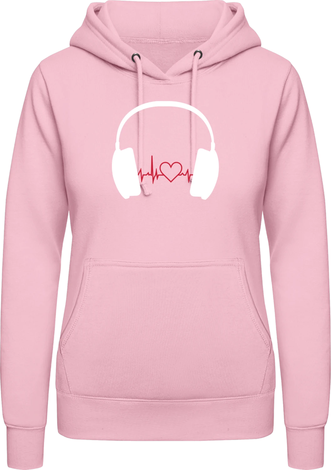 Heartbeat Music Headphones - Baby pink AWDis ladies hoodie - Front