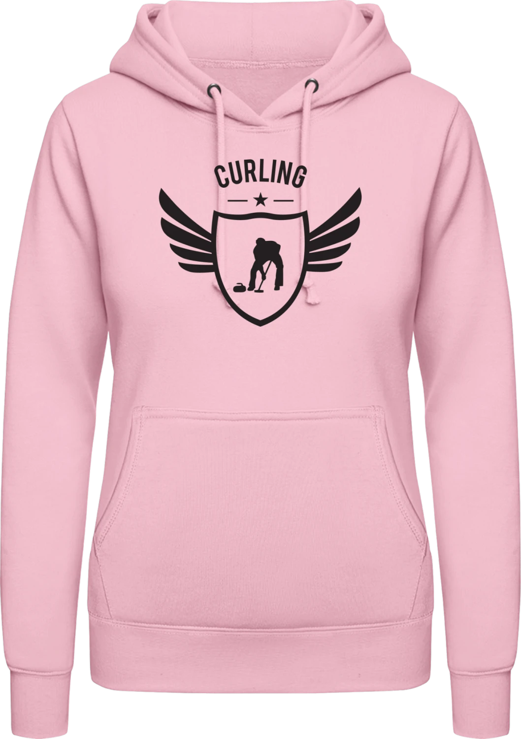 Curling Winged - Baby pink AWDis ladies hoodie - Front