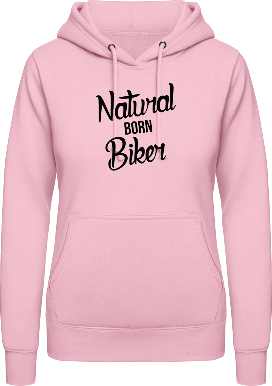 Natural Born Biker Text - Baby pink AWDis ladies hoodie - Front