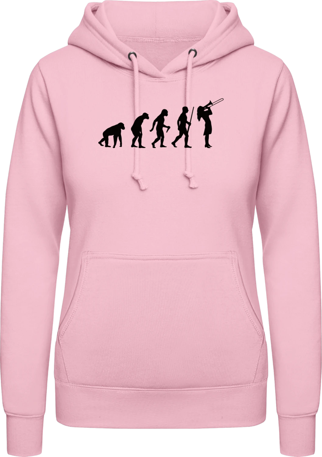 Female Trombone Player Evolution - Baby pink AWDis ladies hoodie - Front