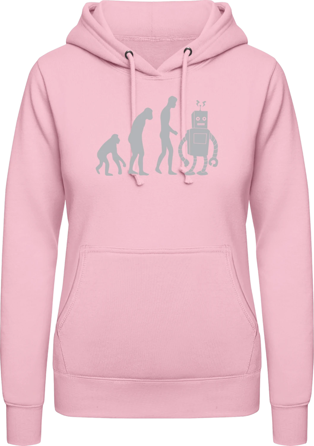 Robot Evolution - Baby pink AWDis ladies hoodie - Front