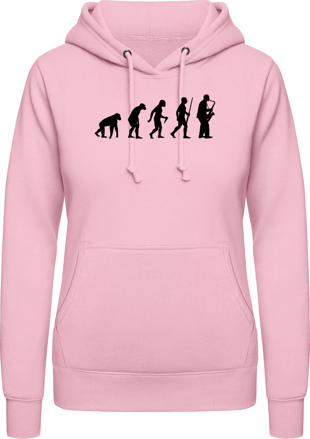 Saxophonist Evolution - Baby pink AWDis ladies hoodie - Front