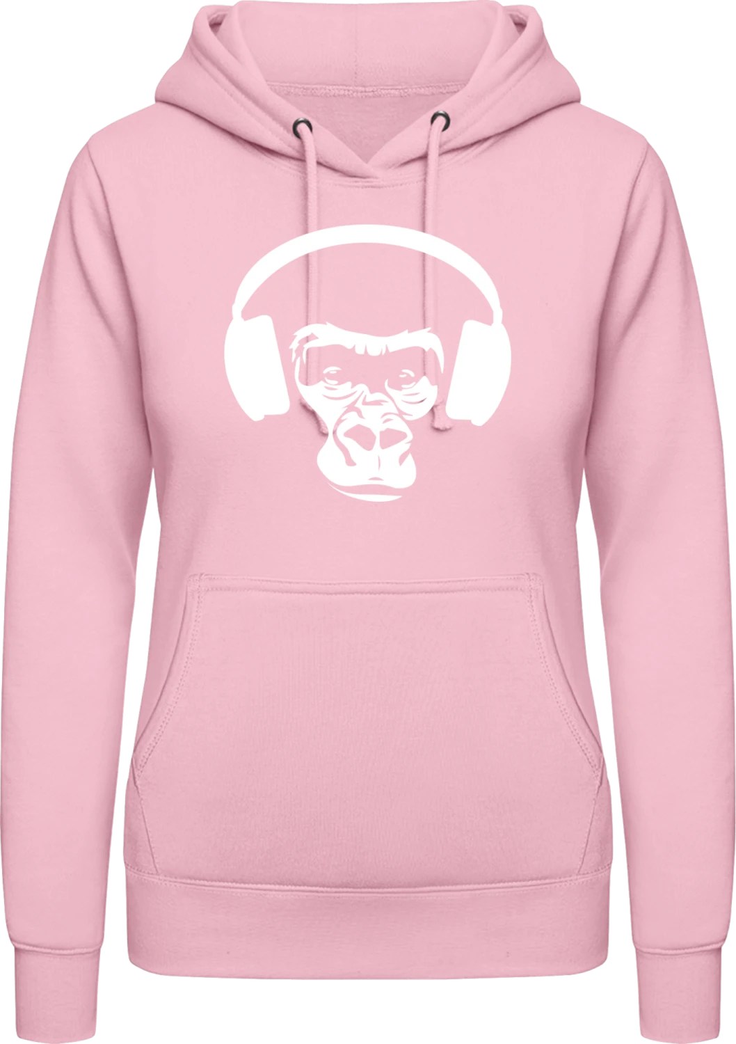 Ape With Headphones - Baby pink AWDis ladies hoodie - Front