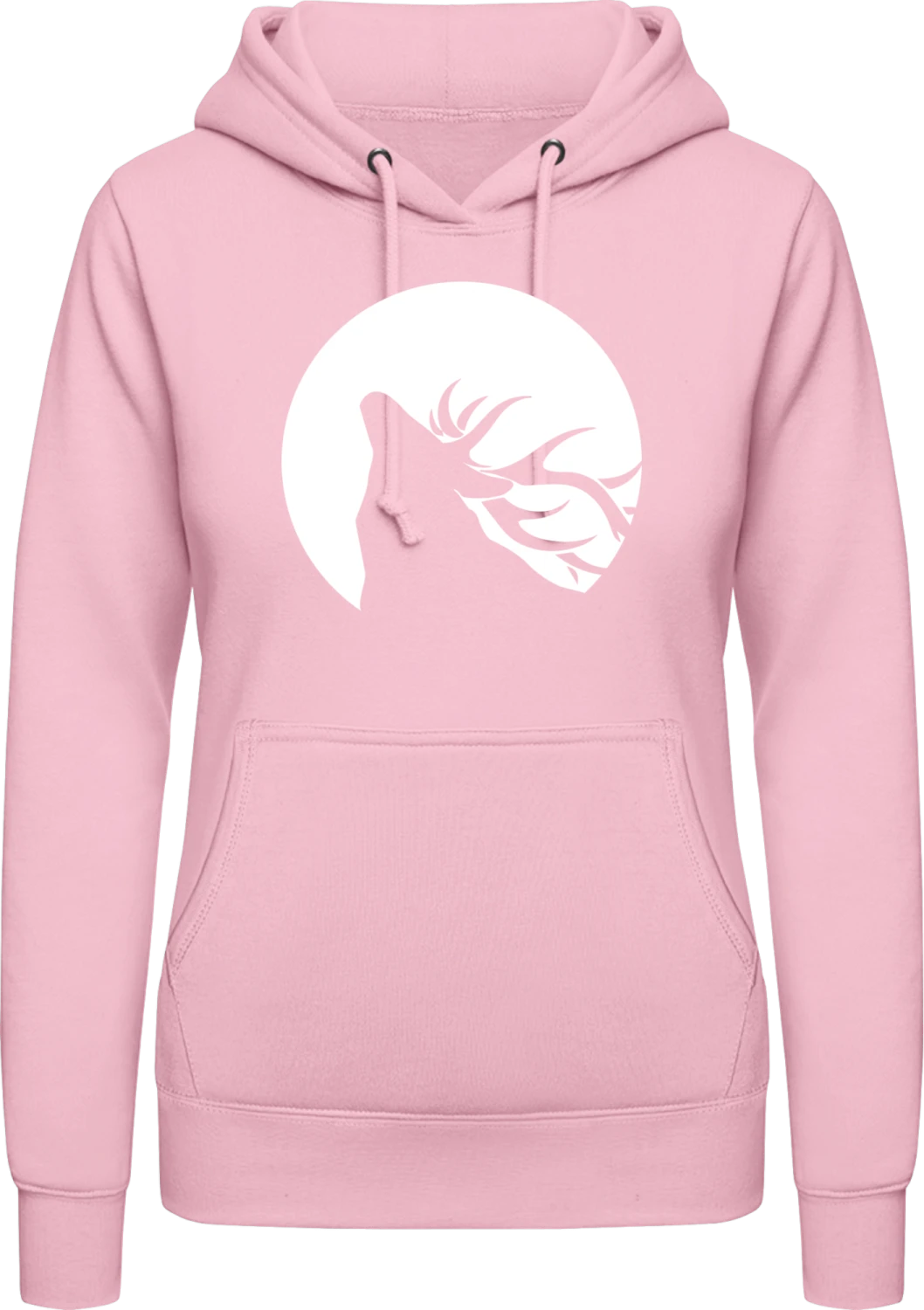 Deer with Moon - Baby pink AWDis ladies hoodie - Front