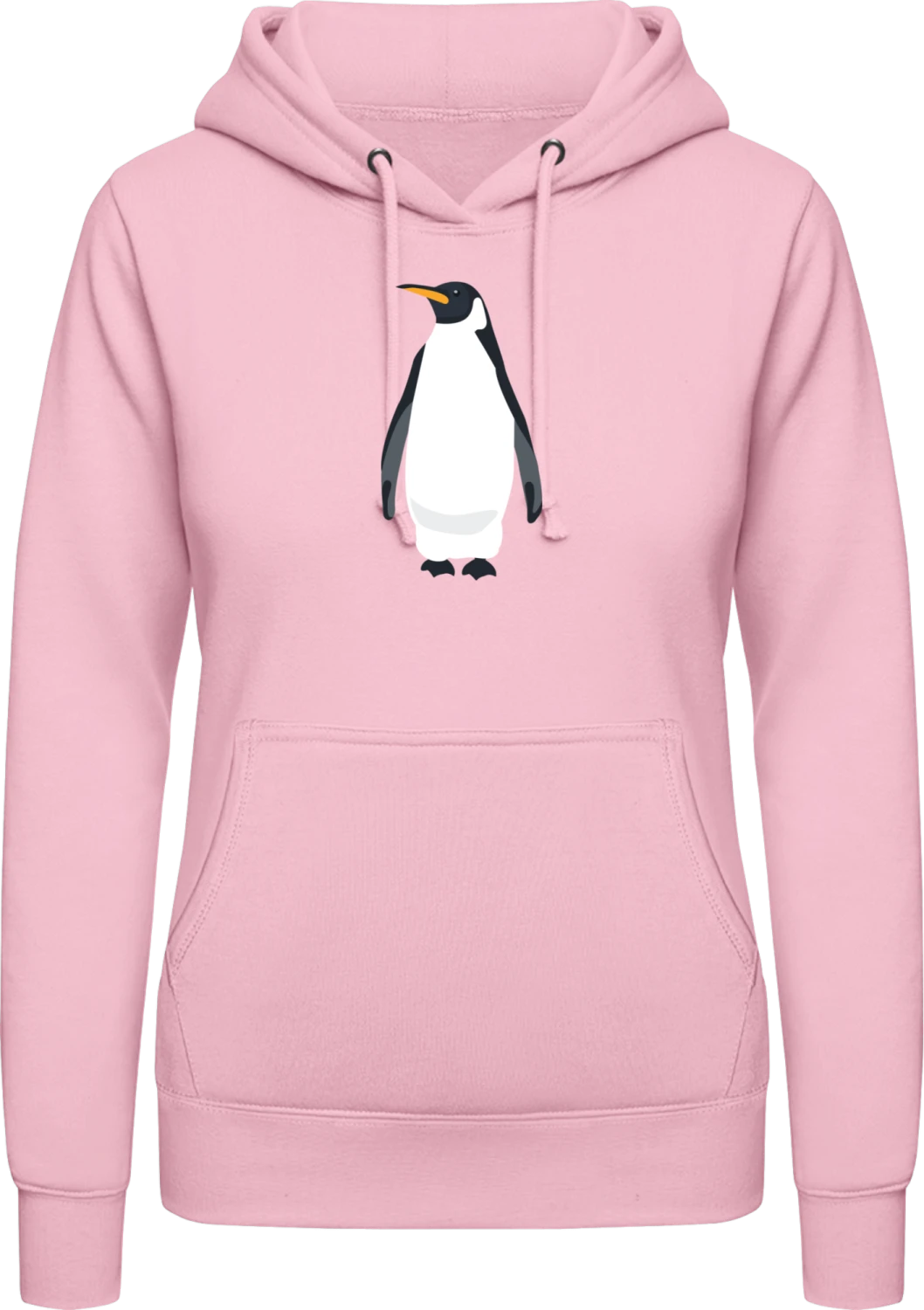 Penguin Illustration - Baby pink AWDis ladies hoodie - Front