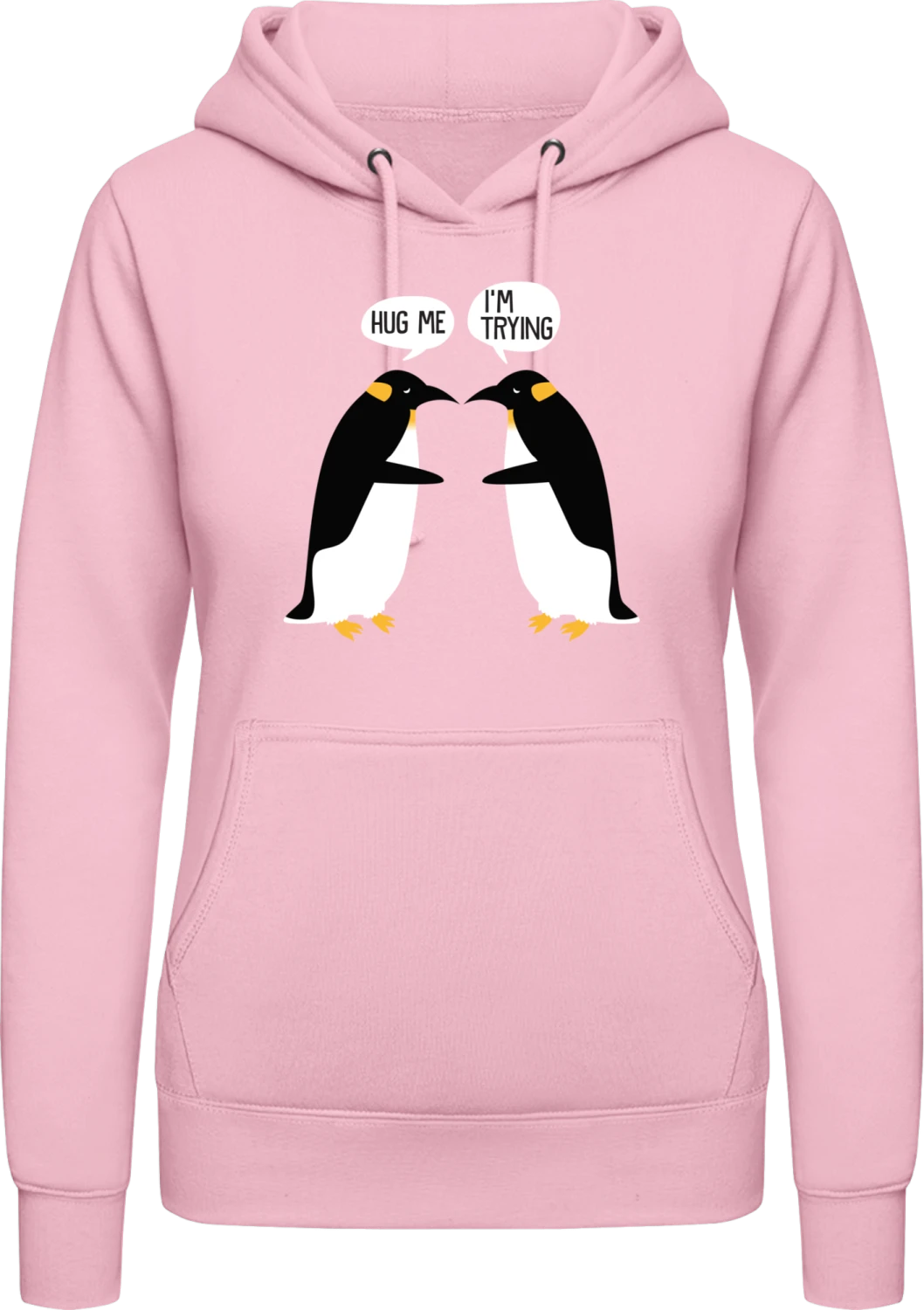 Penguin Hug Problems - Baby pink AWDis ladies hoodie - Front