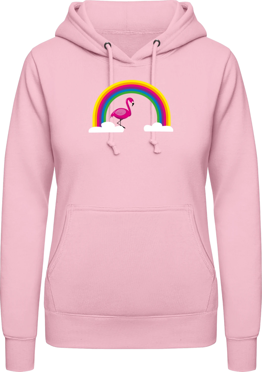 Flamingo Rainbow - Baby pink AWDis ladies hoodie - Front