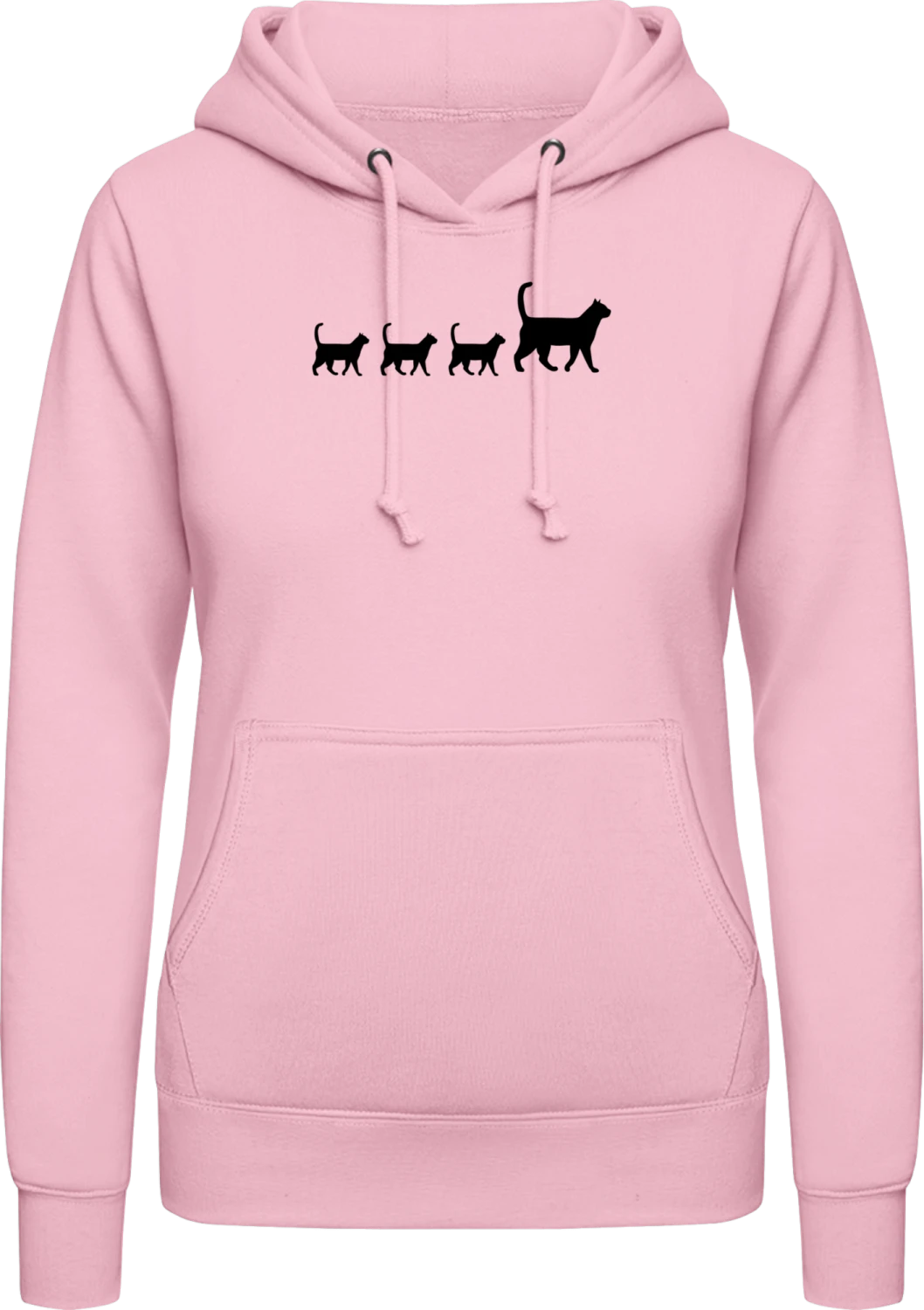 Cat Family Silhouette - Baby pink AWDis ladies hoodie - Front