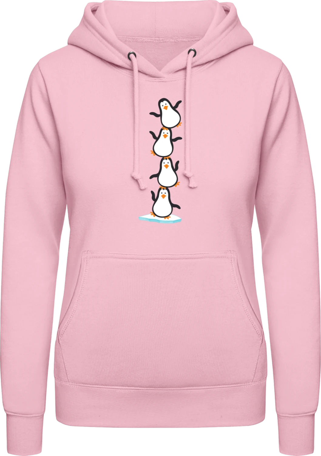 Penguin Balancing - Baby pink AWDis ladies hoodie - Front