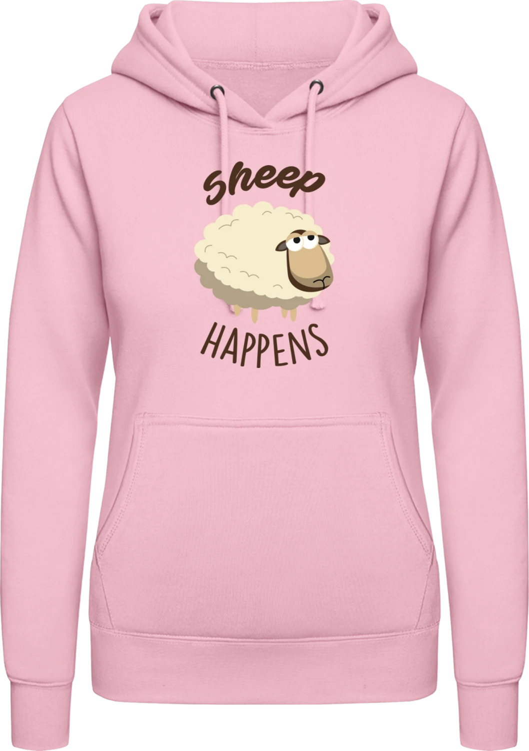 Sheep Happens - Baby pink AWDis ladies hoodie - Front