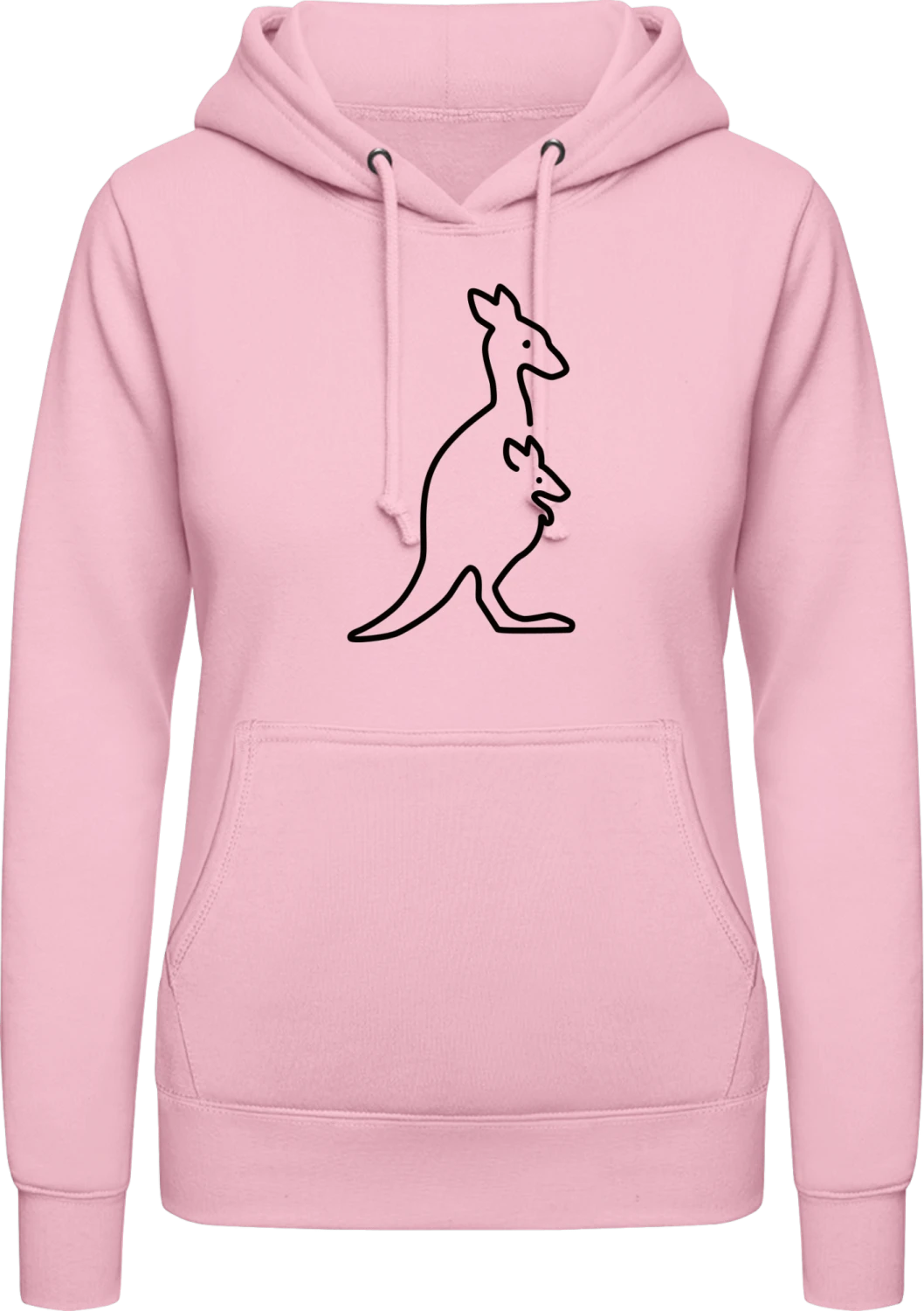 Kangaroo With Baby Lineart - Baby pink AWDis ladies hoodie - Front