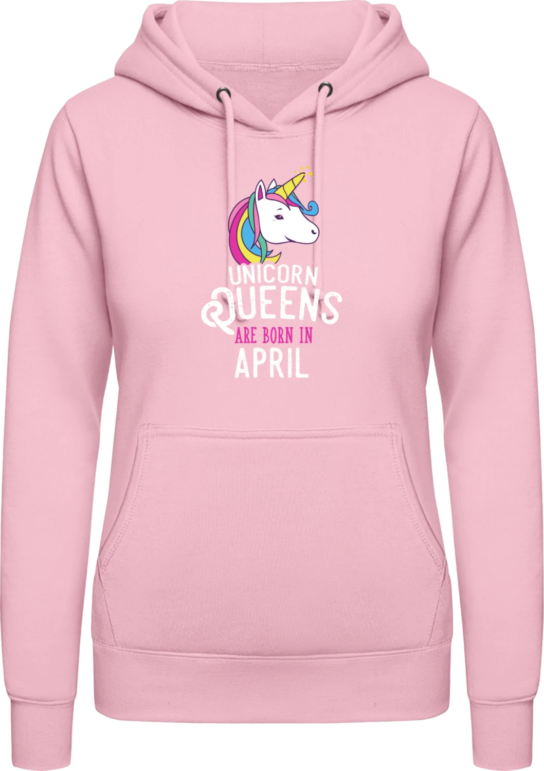 Unicorn Queens Are Born In April - Baby pink AWDis ladies hoodie - Front