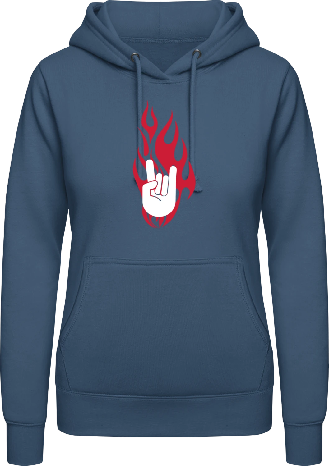 Rock On Hand in Flames - Airforce blue AWDis ladies hoodie - Front