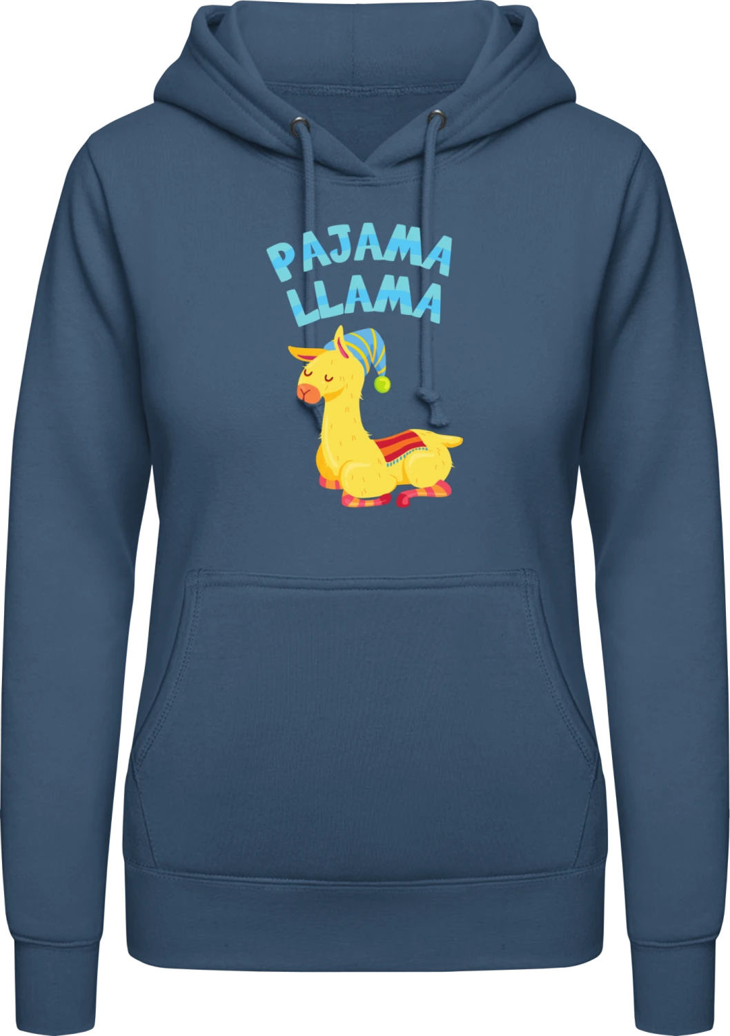 Pajama Llama - Airforce blue AWDis ladies hoodie - Front