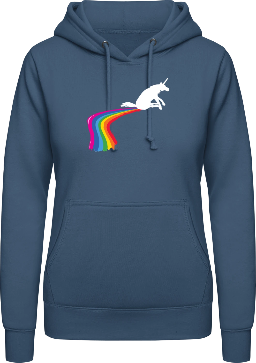 Unicorn Pooping A Rainbow  - Airforce blue AWDis ladies hoodie - Front