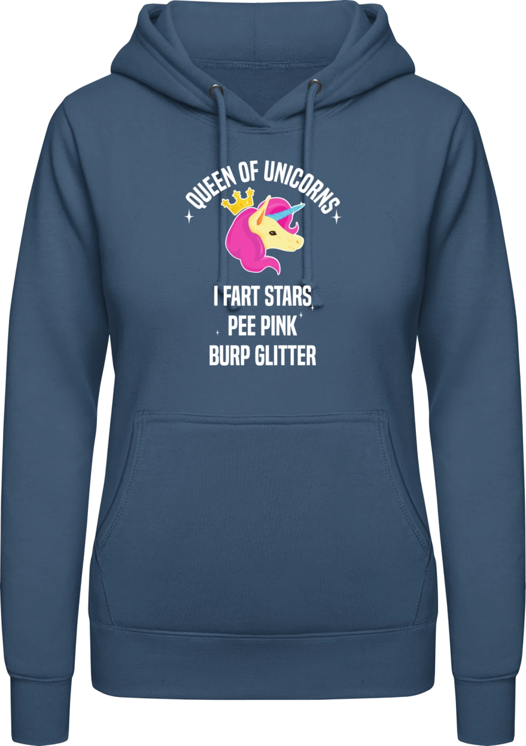 Queen Of Unicorns - Airforce blue AWDis ladies hoodie - Front