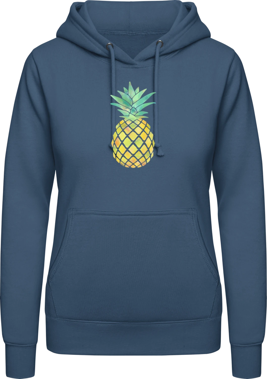 Colored Aquarell Pineapple - Airforce blue AWDis ladies hoodie - Front