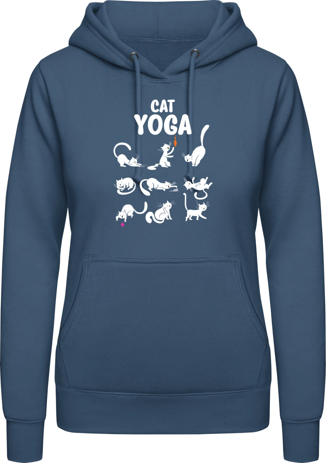 Cat Yoga - Airforce blue AWDis ladies hoodie - Front