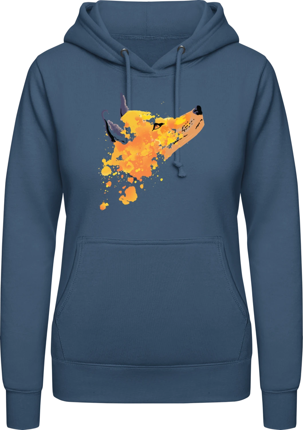 Watercolour Fox Head - Airforce blue AWDis ladies hoodie - Front