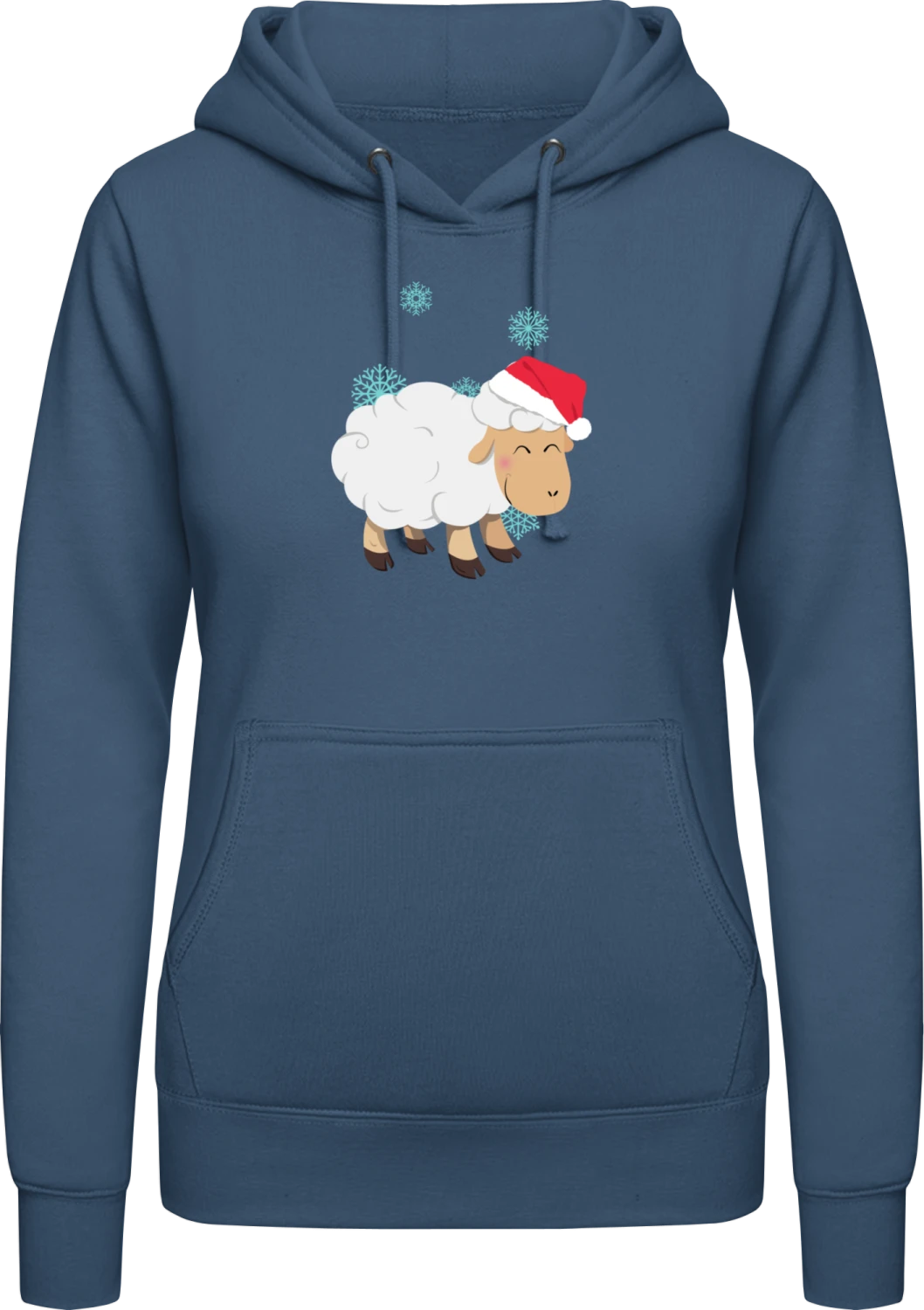 Happy Christmas Sheep - Airforce blue AWDis ladies hoodie - Front