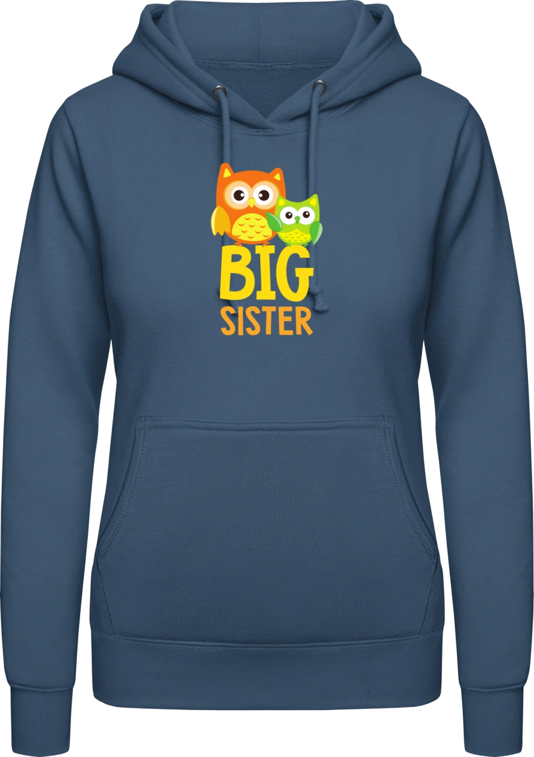 Big Sister Owl - Airforce blue AWDis ladies hoodie - Front