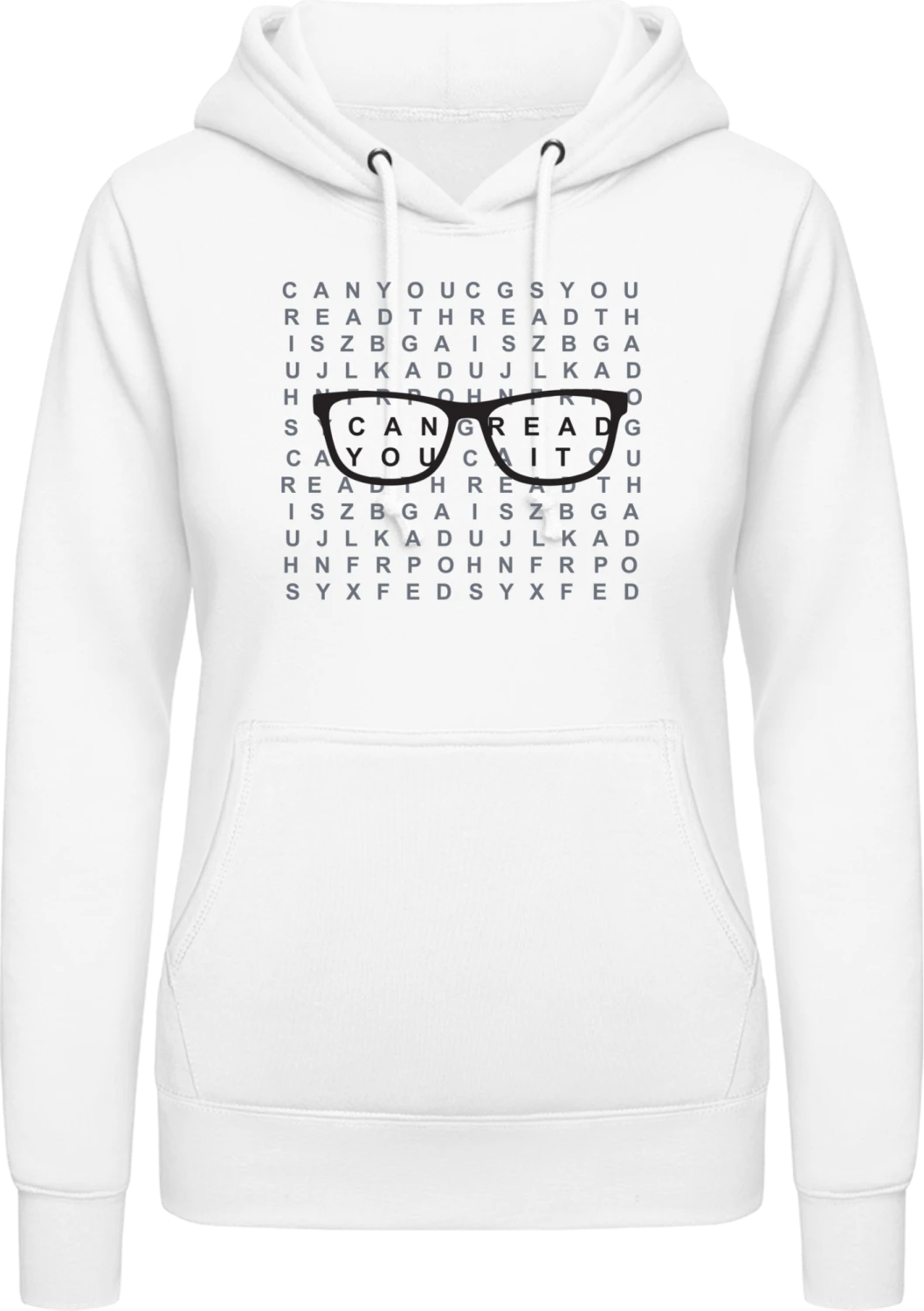 Eye Test - Arctic white AWDis ladies hoodie - Front