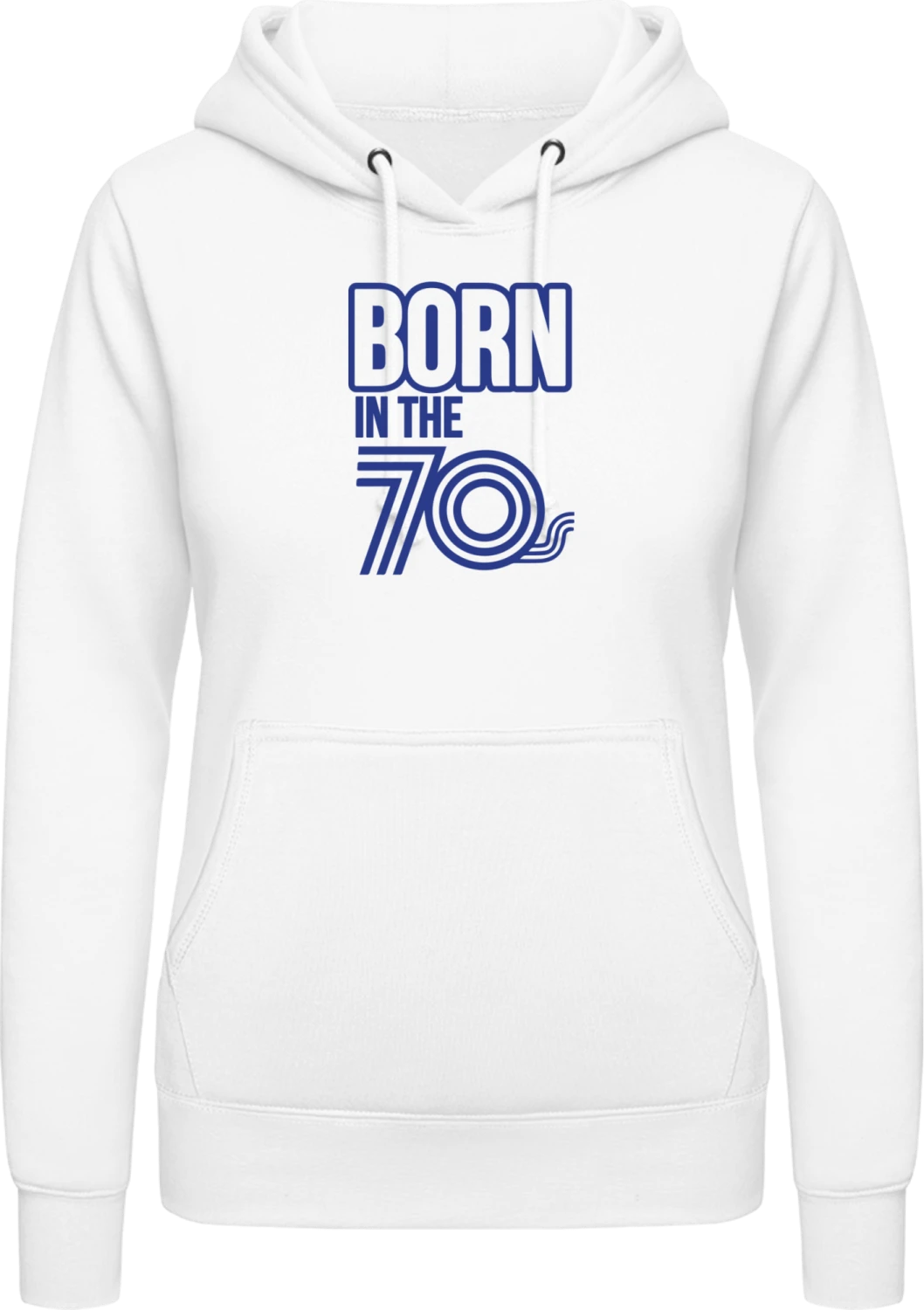 Born In The 70 - Arctic white AWDis ladies hoodie - Front