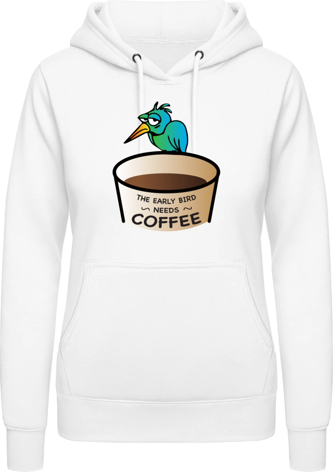 The Early Bird Needs Coffee - Arctic white AWDis ladies hoodie - Front