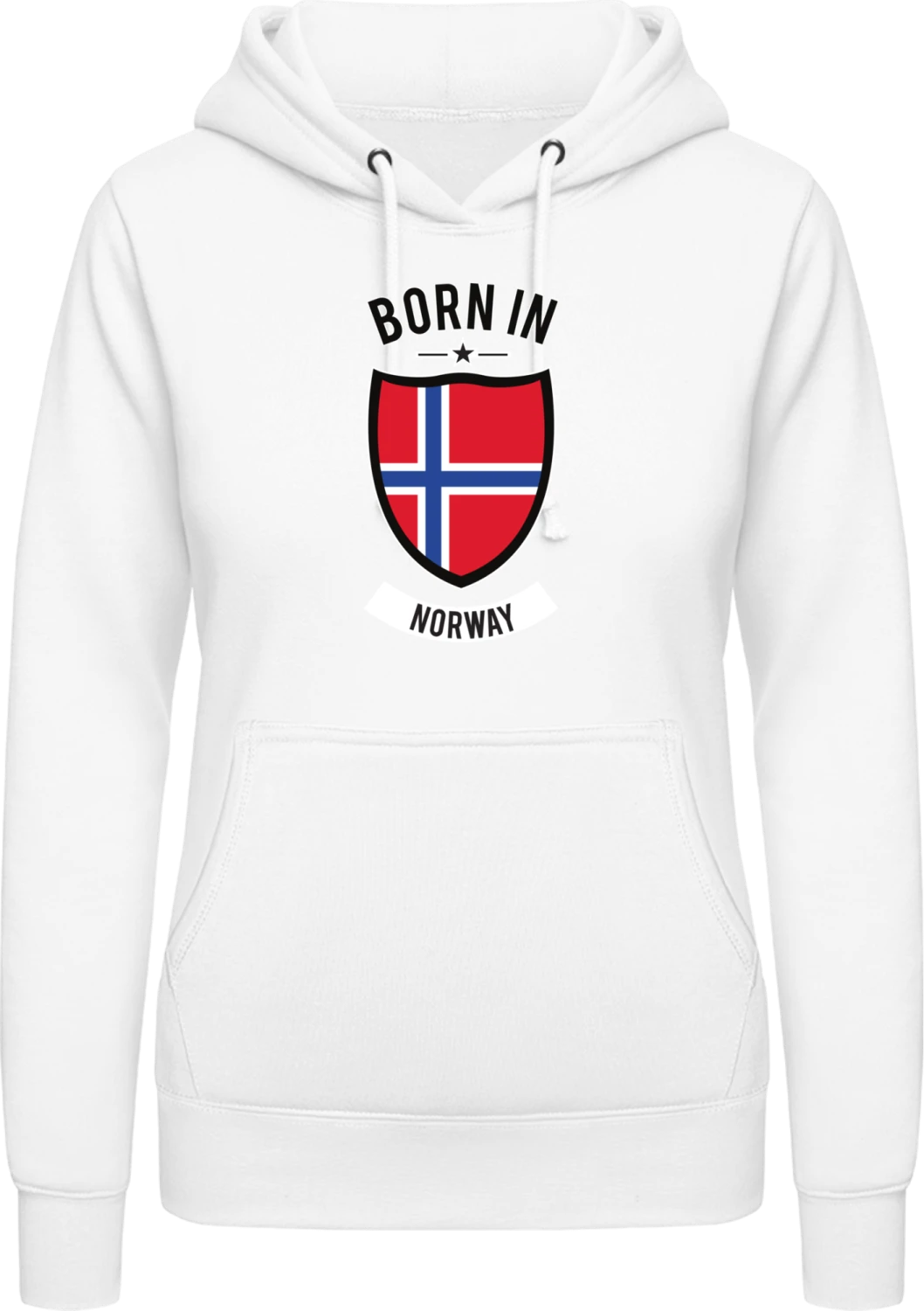 Born in Norway - Arctic white AWDis ladies hoodie - Front