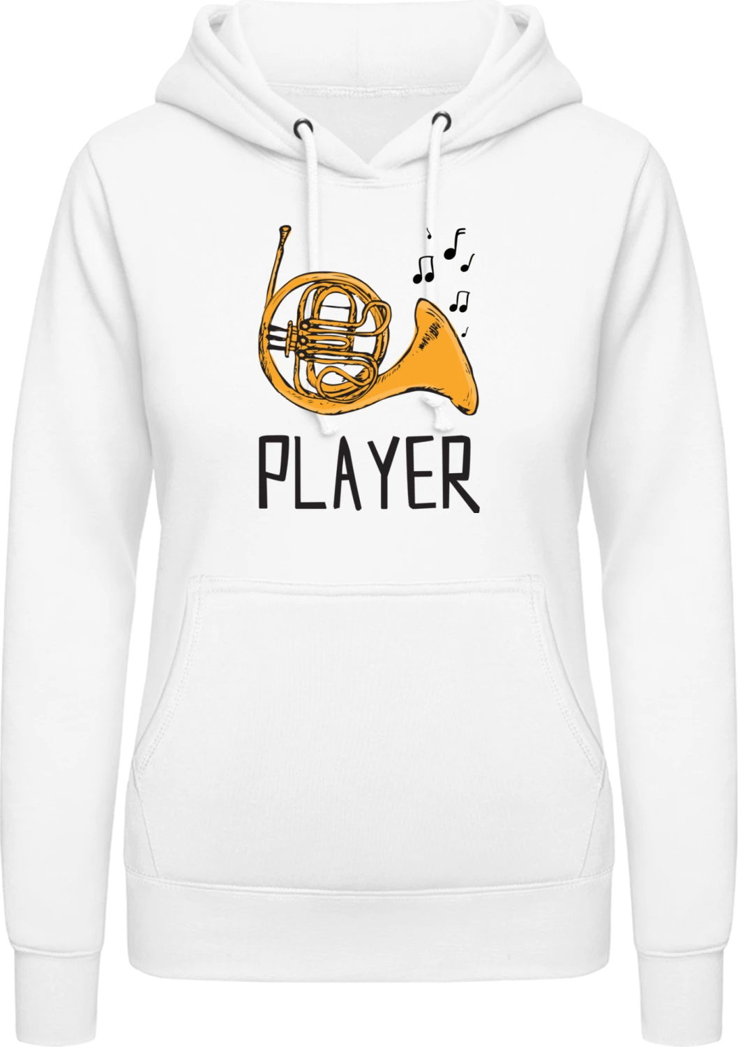 French Horn Player Illustration - Arctic white AWDis ladies hoodie - Front