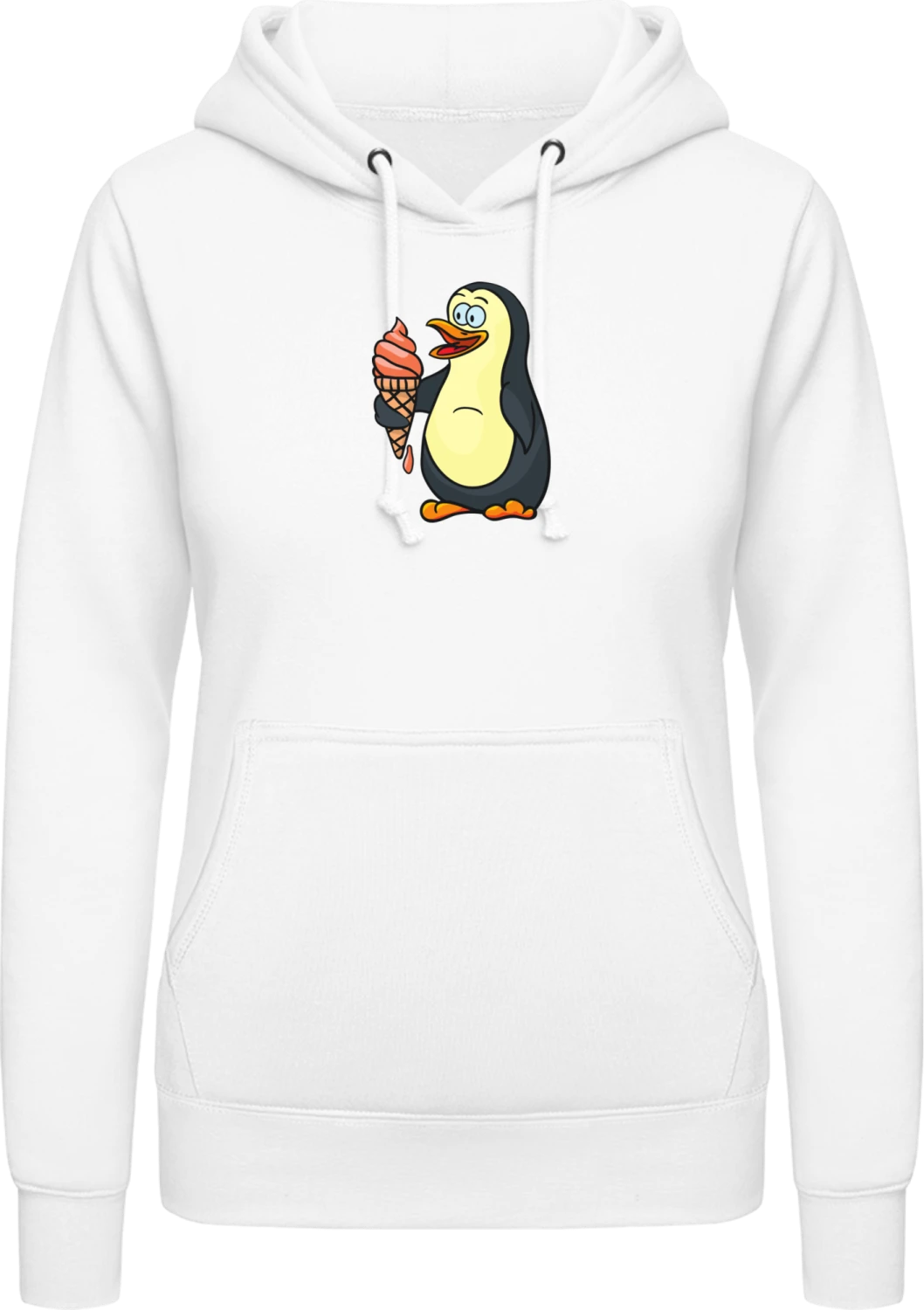 Penguin With Icecream - Arctic white AWDis ladies hoodie - Front