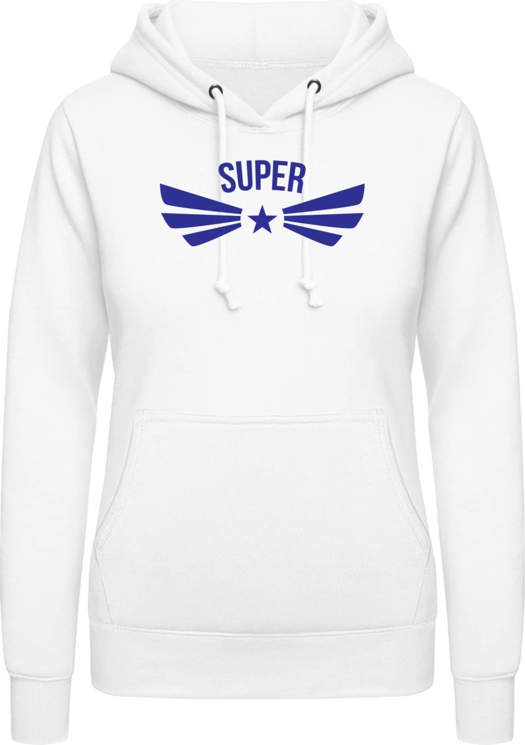 Winged Super + YOUR TEXT - Arctic white AWDis ladies hoodie - Front