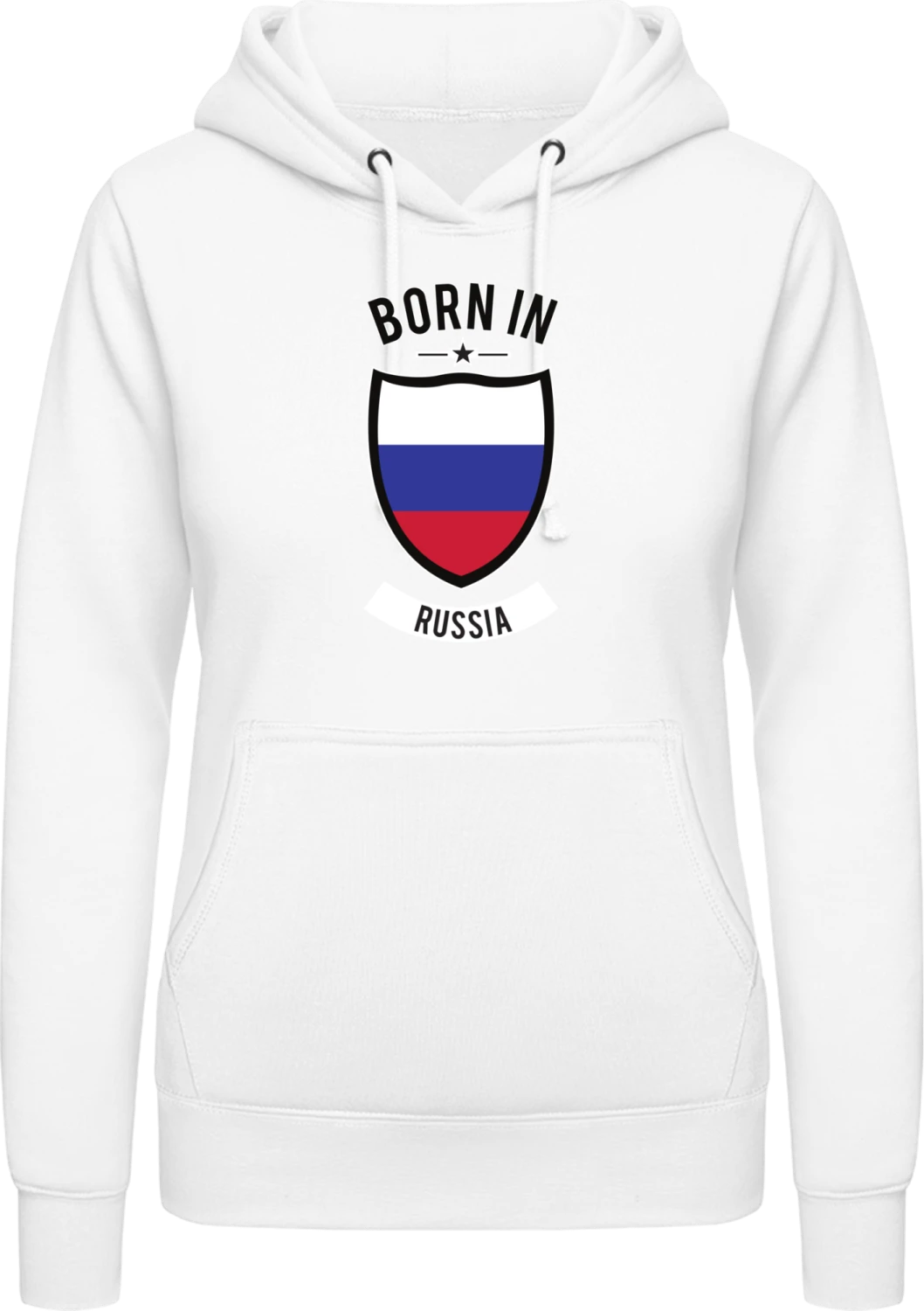 Born in Russia - Arctic white AWDis ladies hoodie - Front