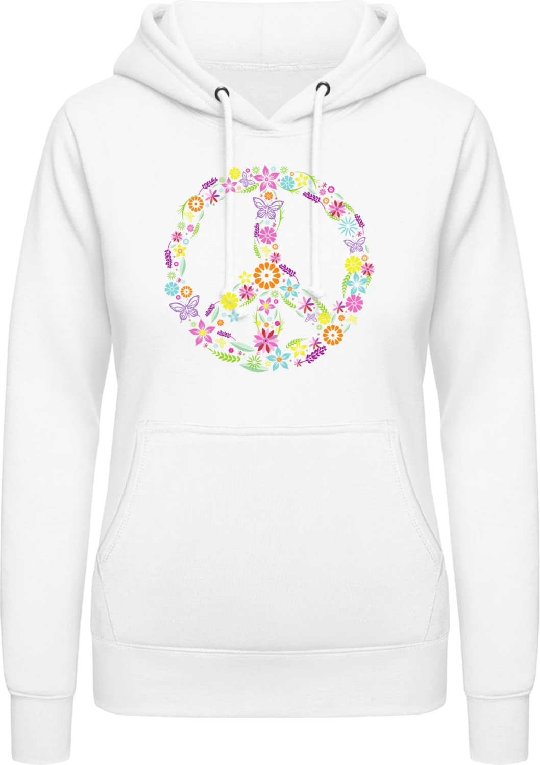 Peace Sign with Flowers - Arctic white AWDis ladies hoodie - Front