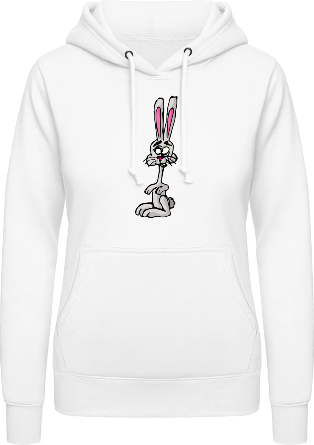 Grey Bunny Illustration - Arctic white AWDis ladies hoodie - Front