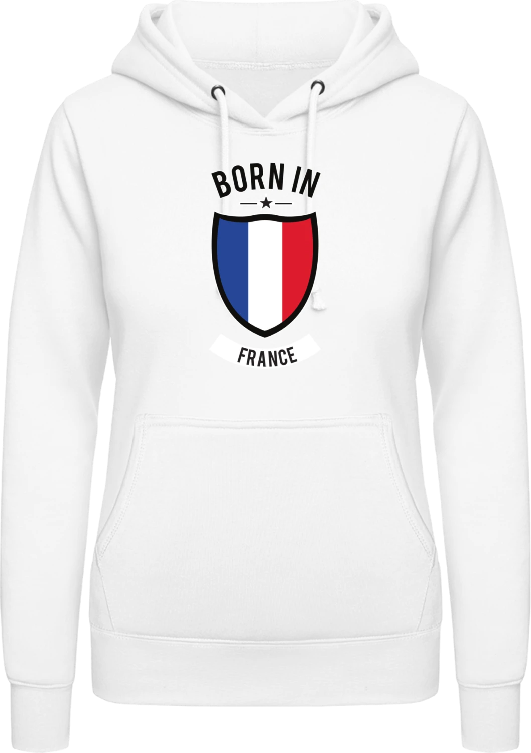 Born in France - Arctic white AWDis ladies hoodie - Front