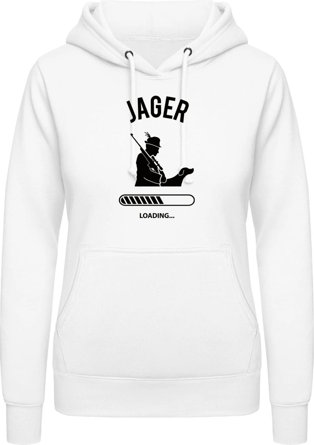 Jager loading design - Arctic white AWDis ladies hoodie - Front