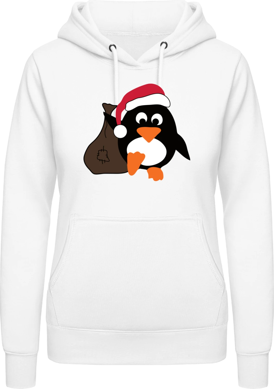 Penguin Santa - Arctic white AWDis ladies hoodie - Front