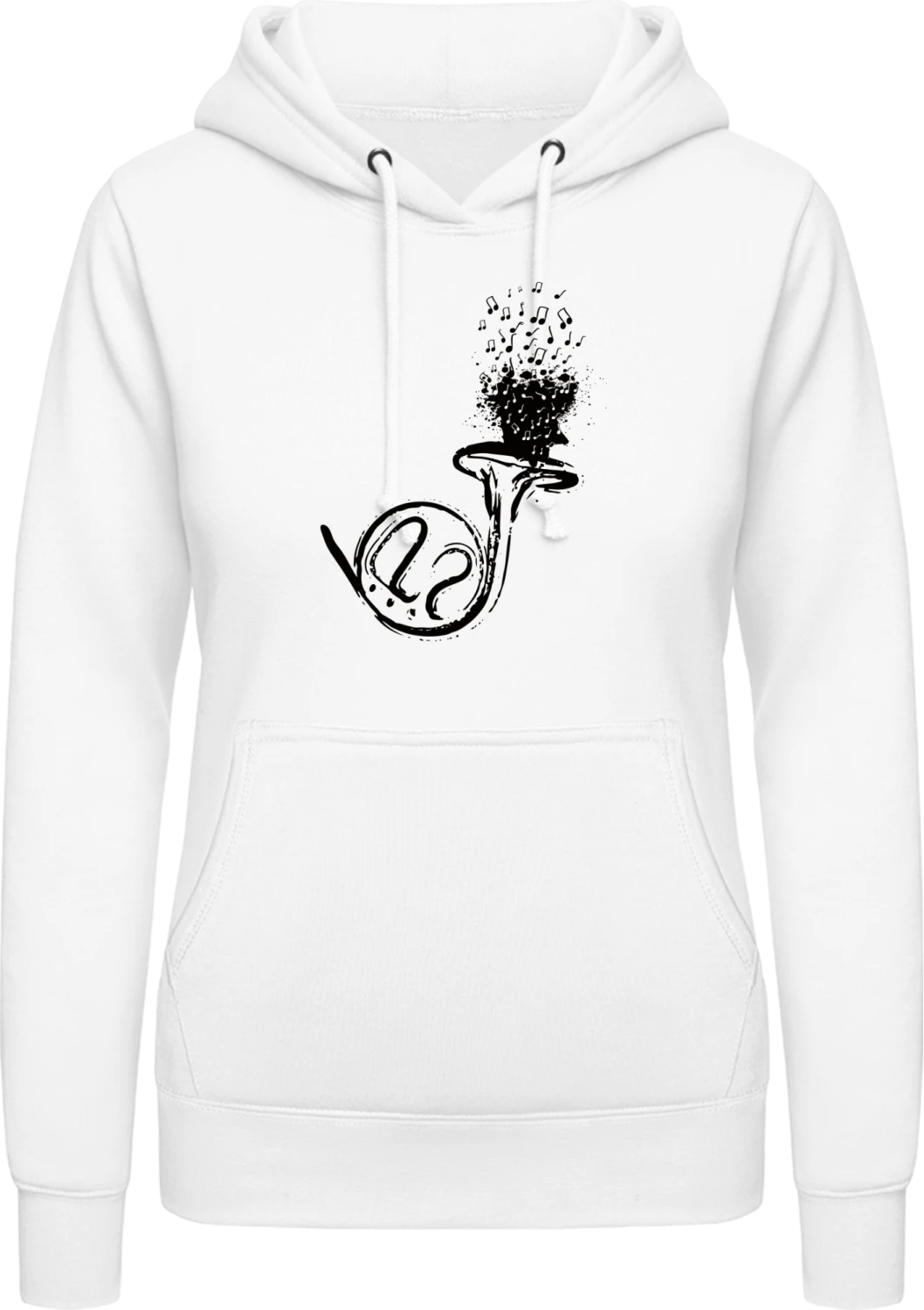 French Horn Illustration - Arctic white AWDis ladies hoodie - Front