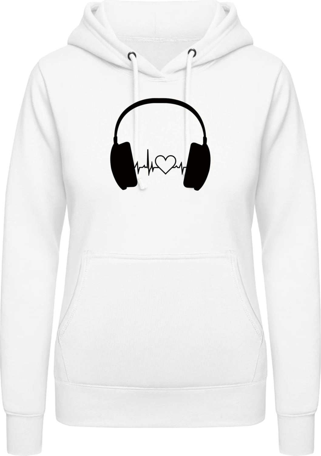 Headphone Beat and Heart - Arctic white AWDis ladies hoodie - Front