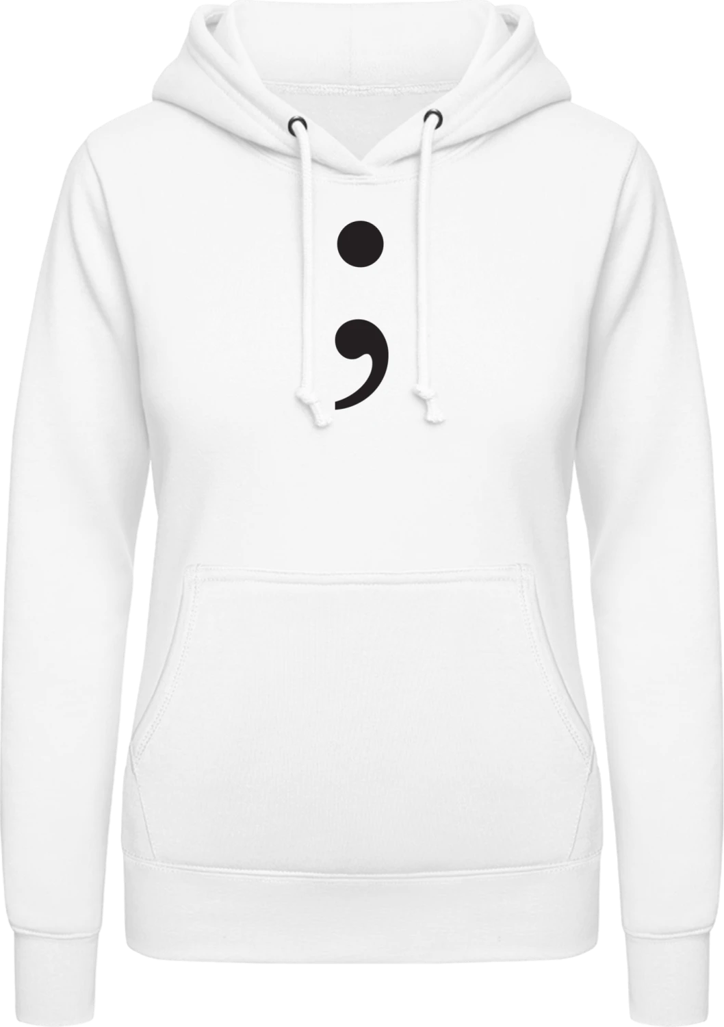 Semicolon - Arctic white AWDis ladies hoodie - Front